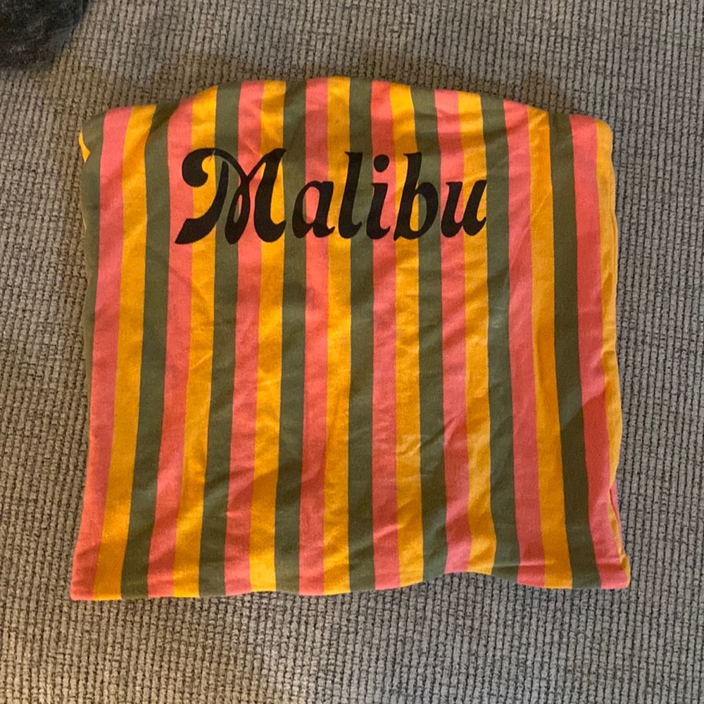 cropped tube top. pink green and orange stripes. size extra small.
